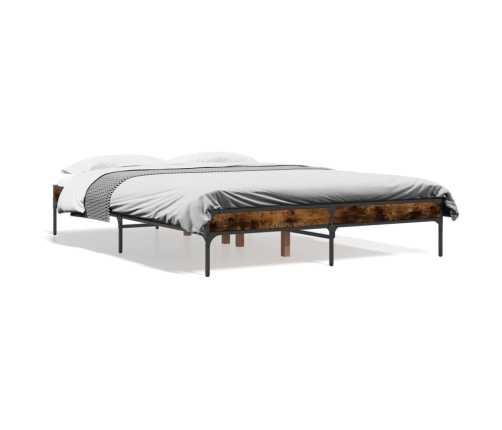 Estructura cama madera ingeniería metal roble ahumado 135x190cm