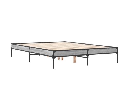 Estructura cama madera ingeniería metal gris Sonoma 135x190 cm