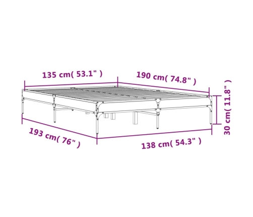 Estructura cama madera ingeniería metal gris Sonoma 135x190 cm