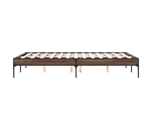 Estructura cama madera ingeniería metal marrón roble 135x190 cm