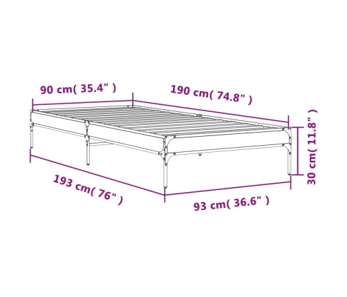 Estructura de cama madera de ingeniería y metal negra 90x190 cm