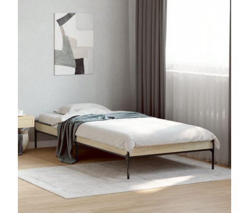 Estructura cama madera ingeniería metal roble Sonoma 90x190 cm