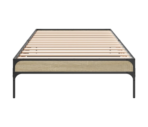 Estructura cama madera ingeniería metal roble Sonoma 90x190 cm