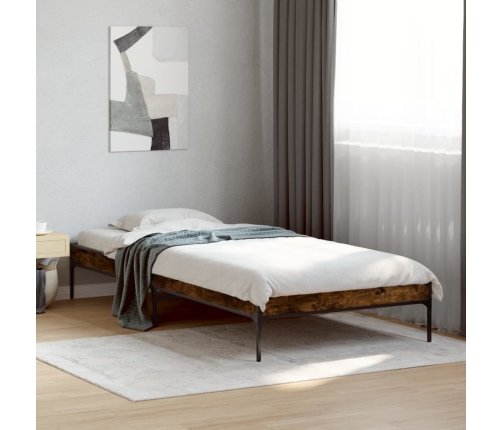 vidaXL Estructura cama madera ingeniería metal roble ahumado 90x190 cm