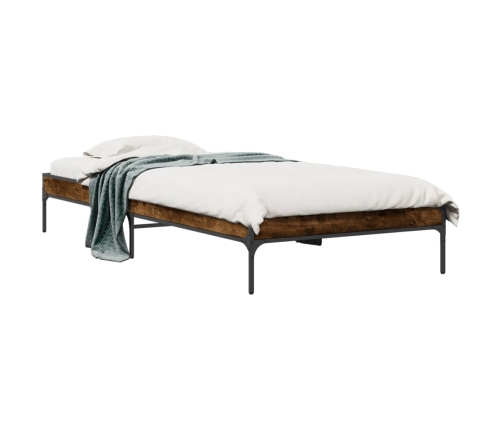 vidaXL Estructura cama madera ingeniería metal roble ahumado 90x190 cm