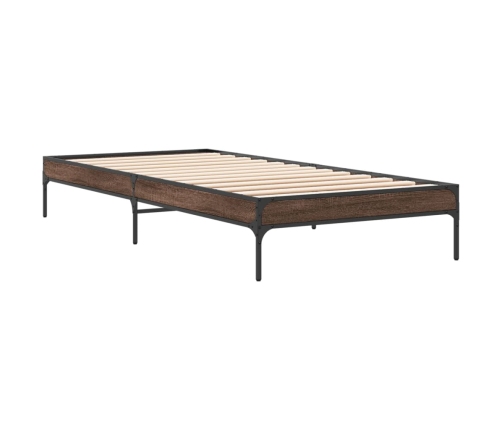 Estructura cama madera ingeniería metal marrón roble 90x190 cm