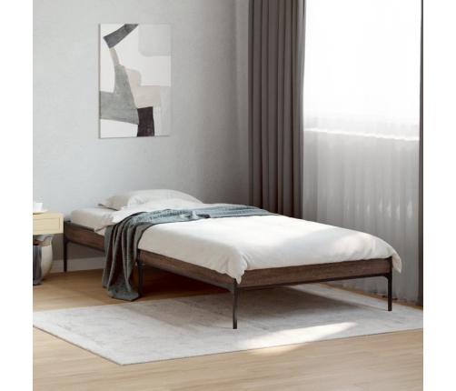 Estructura cama madera ingeniería metal marrón roble 90x190 cm