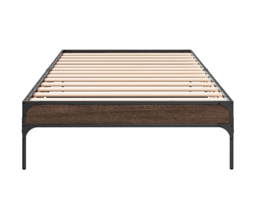 Estructura cama madera ingeniería metal marrón roble 90x190 cm