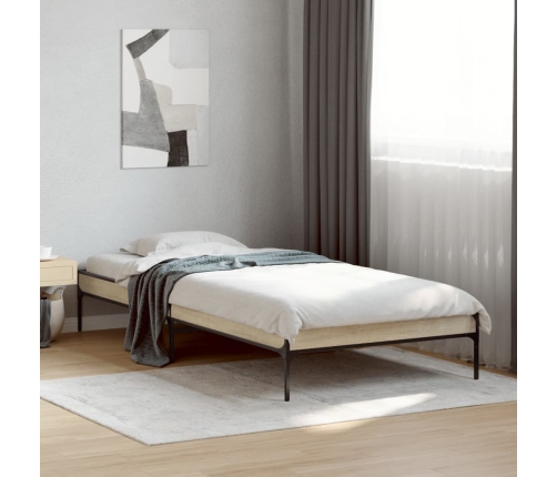 Estructura cama madera ingeniería metal roble Sonoma 75x190 cm