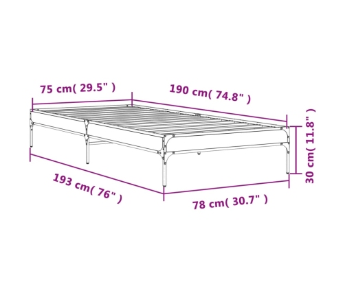 Estructura cama madera ingeniería metal gris Sonoma 75x190 cm