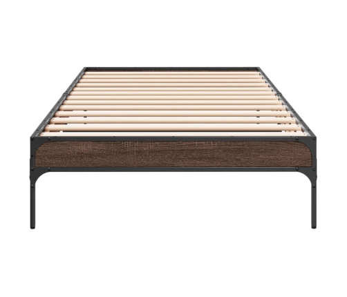 Estructura cama madera ingeniería metal roble marrón 75x190 cm