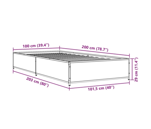 Estructura de cama madera ingeniería y metal negro 100x200 cm