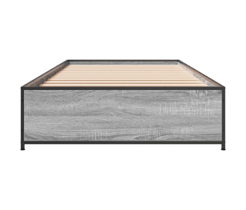 Estructura cama madera ingeniería metal gris Sonoma 100x200 cm