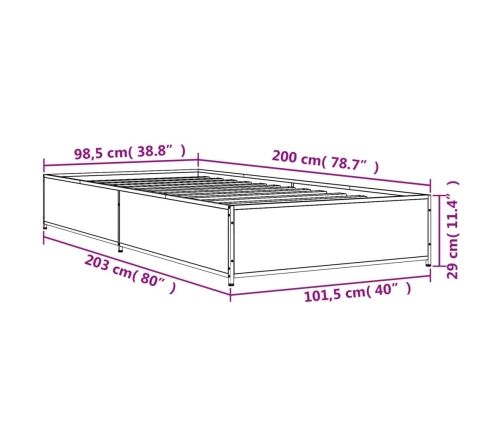 Estructura cama madera ingeniería metal gris Sonoma 100x200 cm