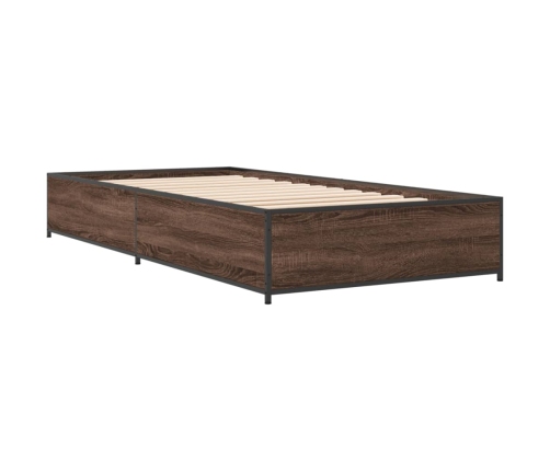 Estructura cama madera ingeniería metal marrón roble 100x200 cm