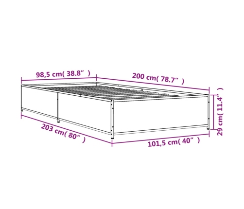 Estructura cama madera ingeniería metal marrón roble 100x200 cm