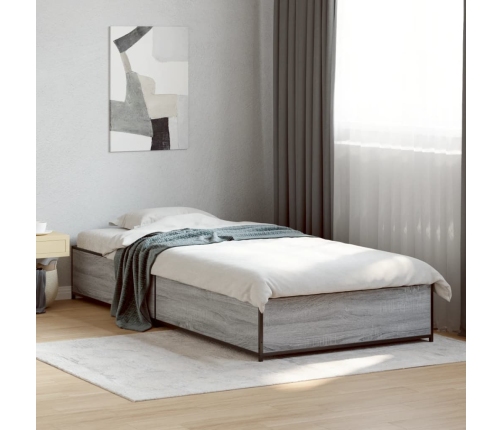 Estructura cama madera ingeniería metal gris Sonoma 90x200 cm