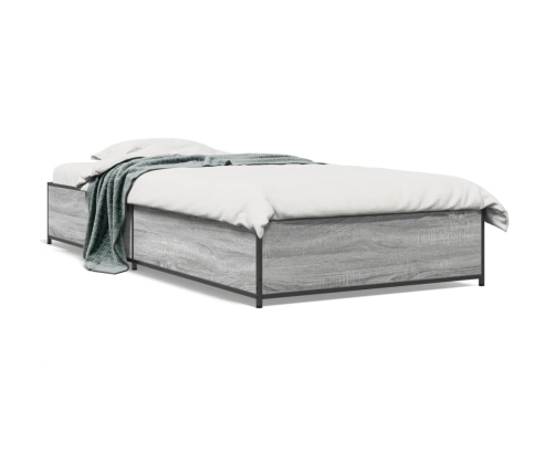 Estructura cama madera ingeniería metal gris Sonoma 90x200 cm