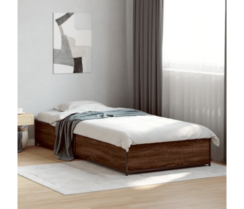 Estructura cama madera ingeniería metal roble marrón 90x200 cm