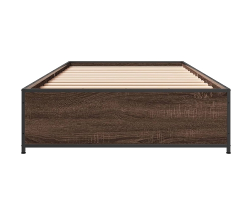 Estructura cama madera ingeniería metal roble marrón 90x200 cm