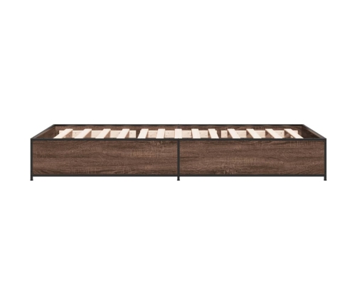 Estructura cama madera ingeniería metal roble marrón 90x200 cm