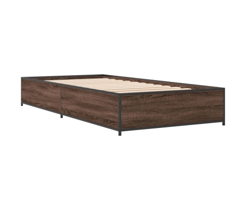 Estructura cama madera ingeniería metal roble marrón 90x200 cm