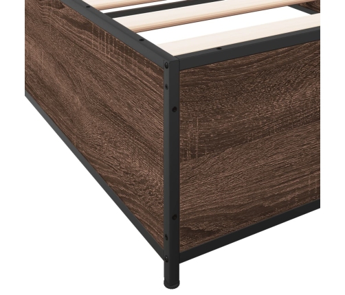 Estructura cama madera ingeniería metal roble marrón 90x200 cm