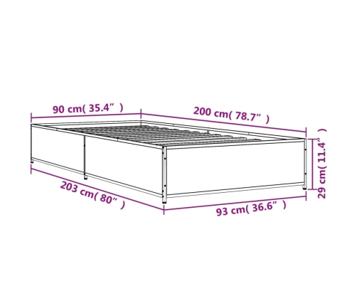Estructura cama madera ingeniería metal roble marrón 90x200 cm