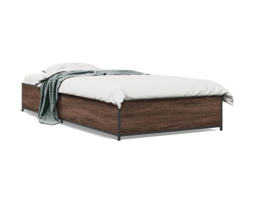 Estructura cama madera ingeniería metal roble marrón 90x200 cm