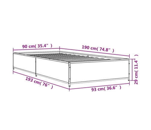 Estructura de cama madera de ingeniería y metal negra 90x190 cm