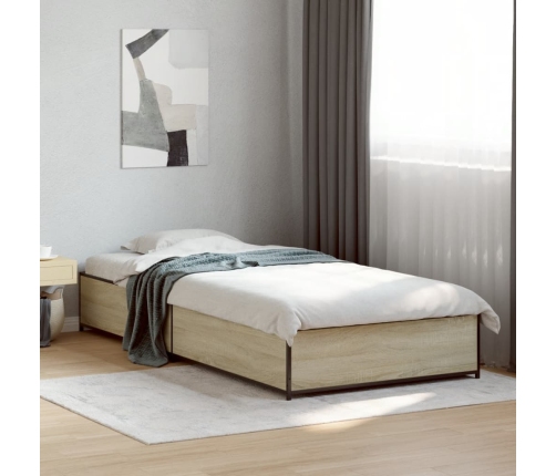 Estructura cama madera ingeniería metal roble Sonoma 90x190 cm