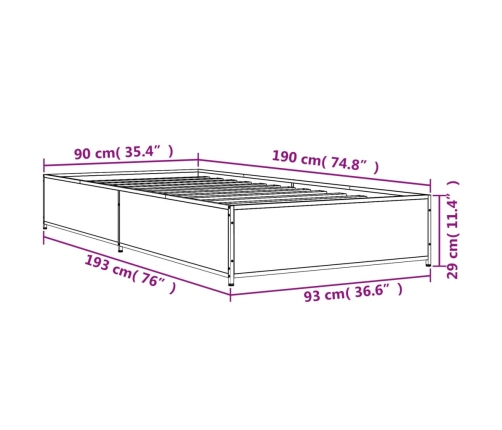 Estructura cama madera ingeniería metal roble Sonoma 90x190 cm