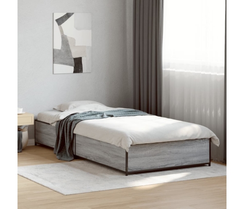 Estructura cama madera ingeniería metal gris Sonoma 90x190 cm