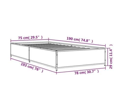 Estructura de cama madera de ingeniería y metal negra 75x190 cm