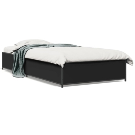 Estructura de cama madera de ingeniería y metal negra 75x190 cm