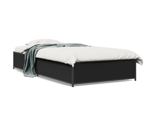 Estructura de cama madera de ingeniería y metal negra 75x190 cm