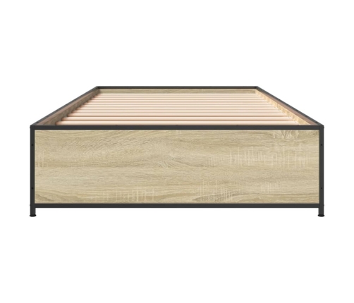 Estructura cama madera ingeniería metal roble Sonoma 75x190 cm