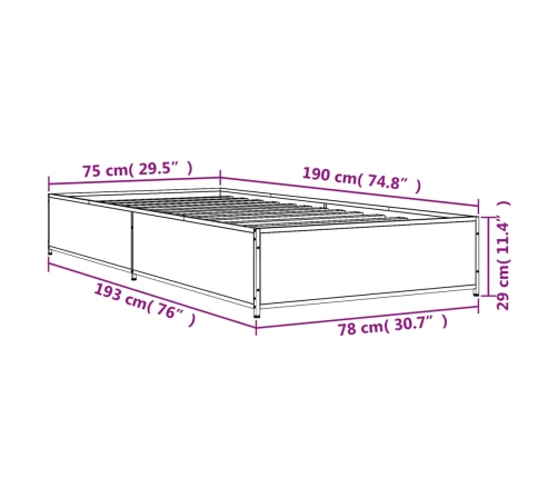 Estructura cama madera ingeniería metal roble Sonoma 75x190 cm