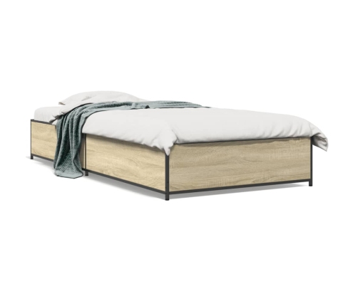 Estructura cama madera ingeniería metal roble Sonoma 75x190 cm
