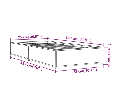 Estructura cama madera ingeniería metal roble humo 75x190 cm