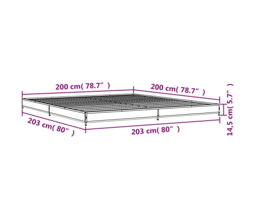 Estructura de cama madera de ingeniería y metal negro 200x200cm