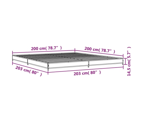 Estructura cama madera ingeniería metal roble Sonoma 200x200 cm