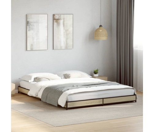 vidaXL Estructura cama madera ingeniería metal roble Sonoma 150x200 cm