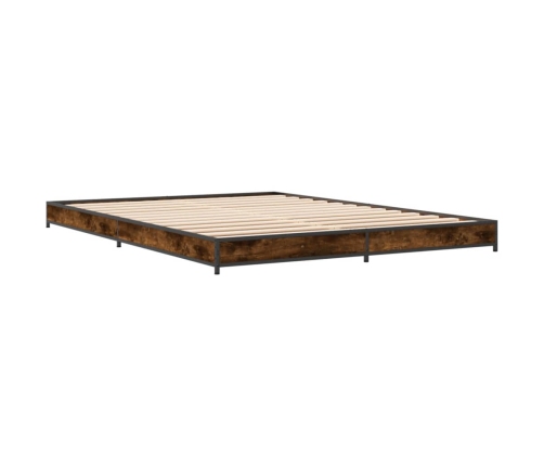 Estructura cama madera ingeniería metal roble ahumado 150x200cm