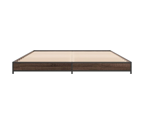 Estructura cama madera ingeniería metal marrón roble 150x200 cm