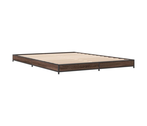 Estructura cama madera ingeniería metal marrón roble 150x200 cm