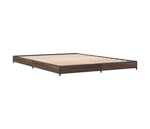 Estructura cama madera ingeniería metal marrón roble 140x200 cm