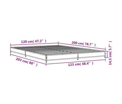 Estructura cama madera ingeniería metal gris Sonoma 120x200 cm