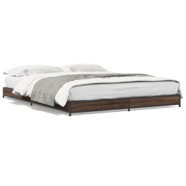 Estructura cama madera ingeniería metal marrón roble 120x200 cm