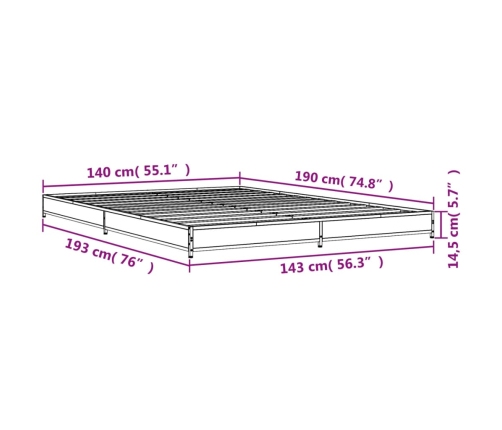 Estructura de cama madera de ingeniería y metal negro 140x190cm